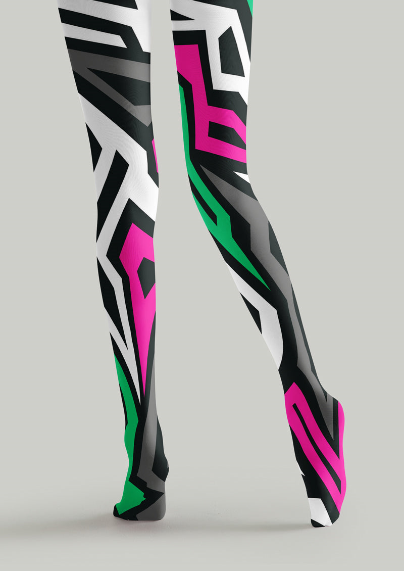 Neon Geometric Asymmetric Tights Hosiery Pantyhose