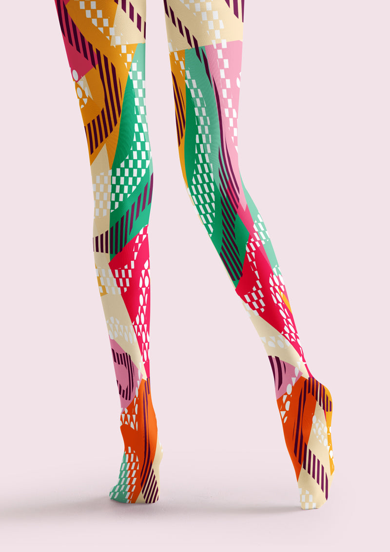 Color Block Pop Art Geometric Tights Hosiery Pantyhose