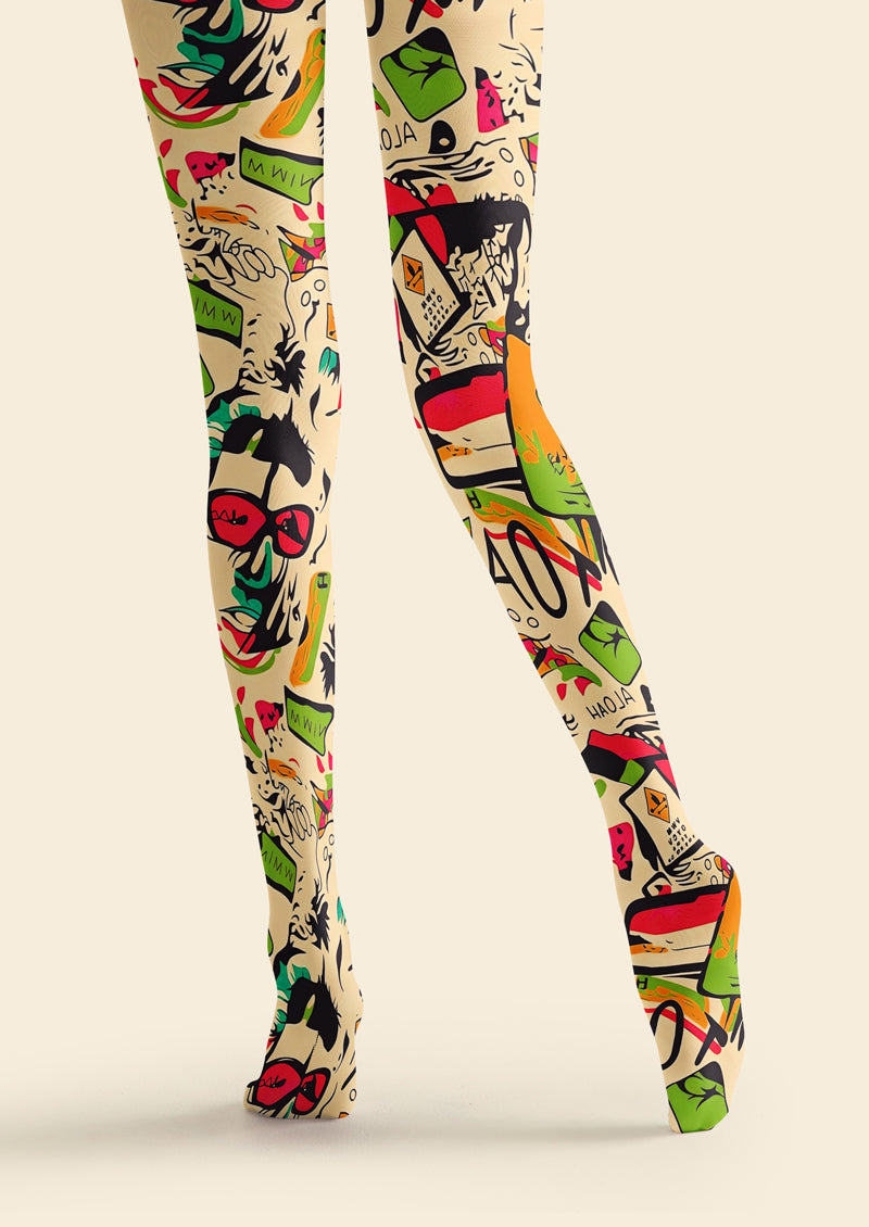 Hawaiian Doodle Print Tights Hosiery Pantyhose