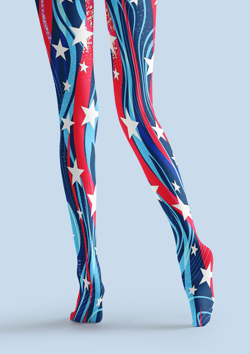 Red Blue Star Swirl Tights Hosiery Pantyhose