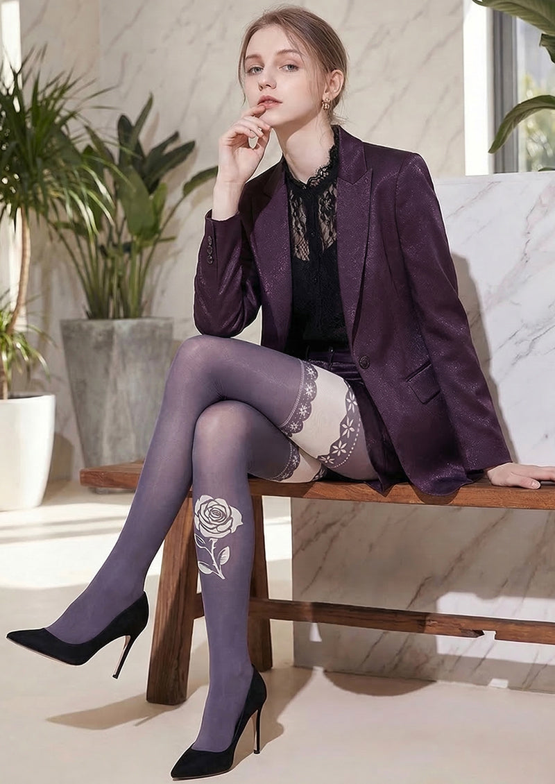 Rose Lace Patchwork Printed Tights Hosiery Pantyhose