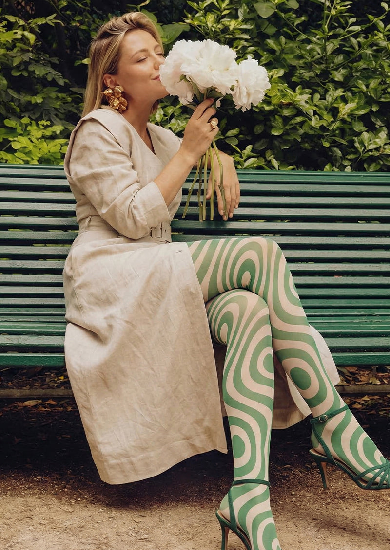 Green Swirl Printed Tights Hosiery Pantyhose