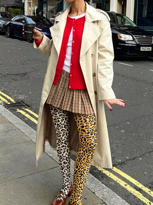 Two-Tone Leopard Print Tights Hosiery Pantyhose