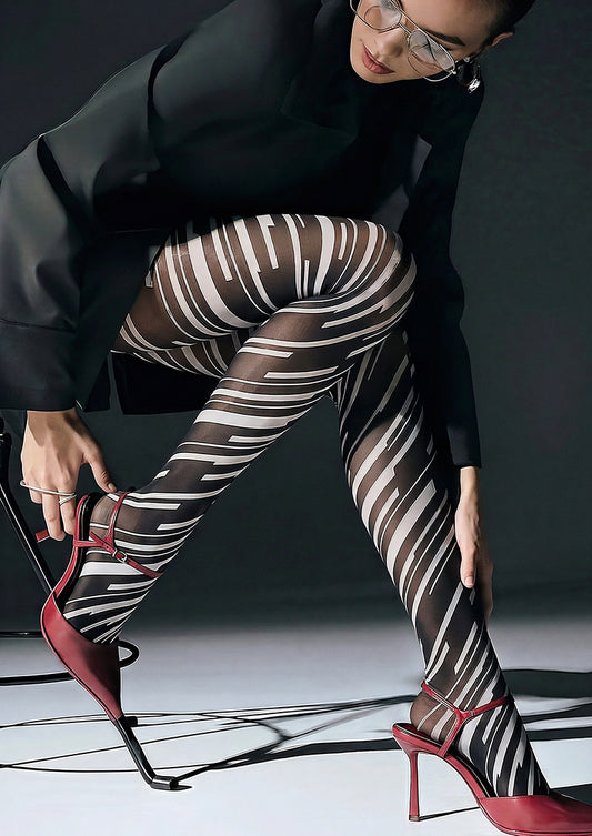 Black Grey Offset Stripe Tights Hosiery Pantyhose