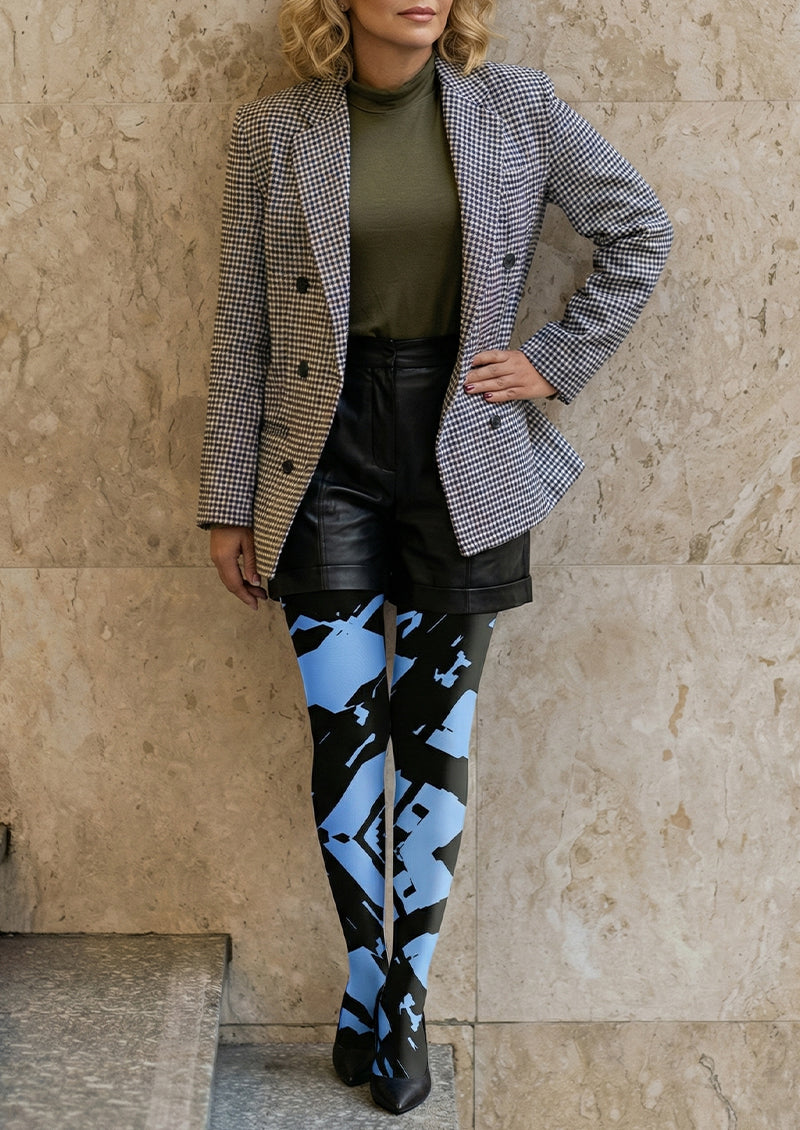Blue Black Geometric Tights Hosiery Pantyhose