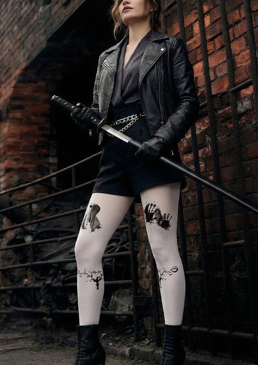 Ghost Hand Print Printed Tights Hosiery Pantyhose