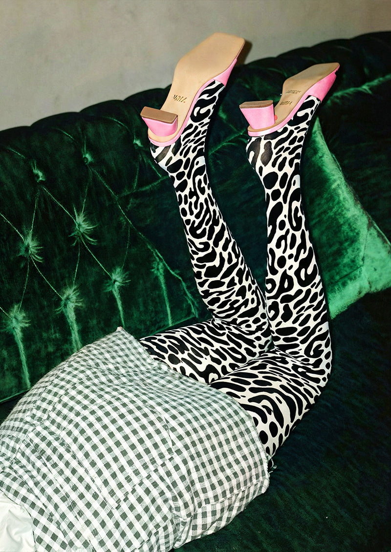 Black White Leopard Print Tights Hosiery Pantyhose