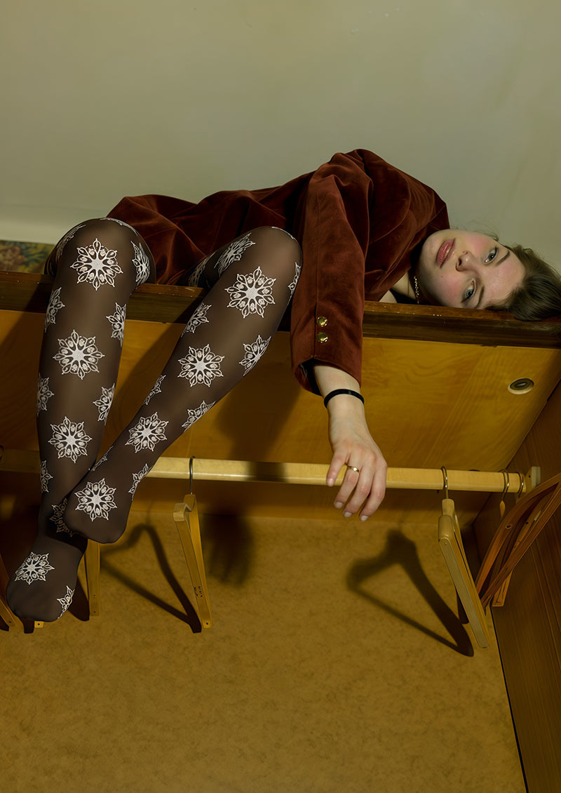Brown Snowflake Tights Hosiery Pantyhose