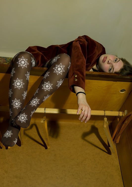 Brown Snowflake Tights Hosiery Pantyhose