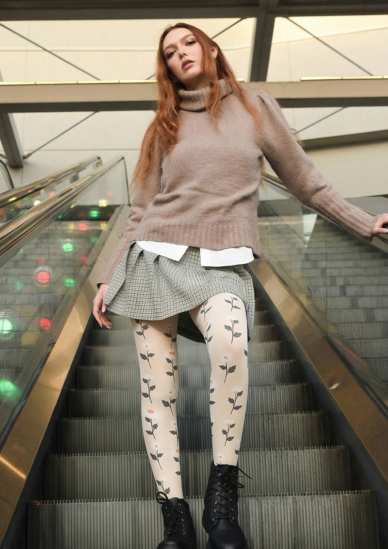 White Daisy Tights Hosiery Pantyhose