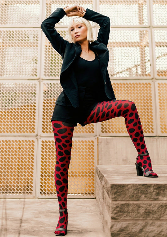 Red Black Polka Dot Tights Hosiery Pantyhose