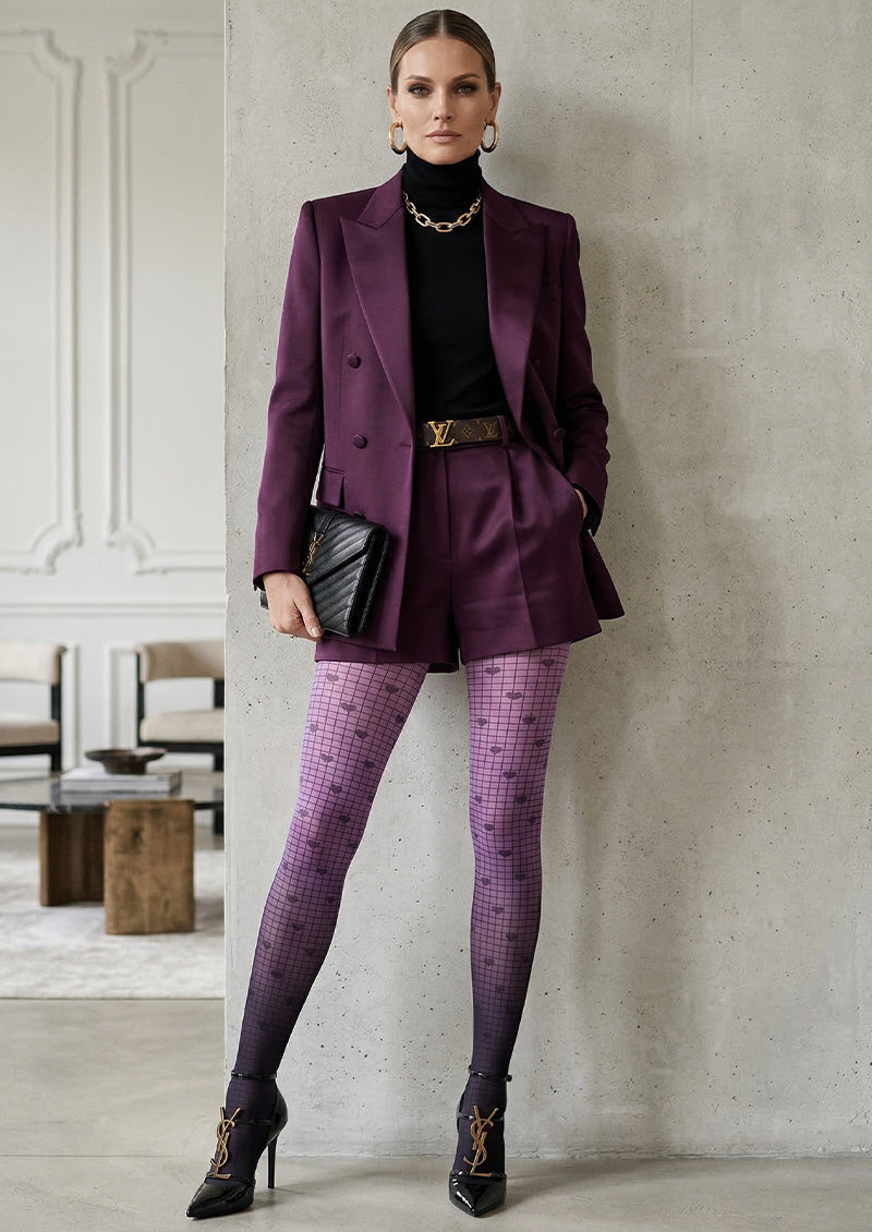 Heart Grid Gradient Printed Tights Hosiery Pantyhose