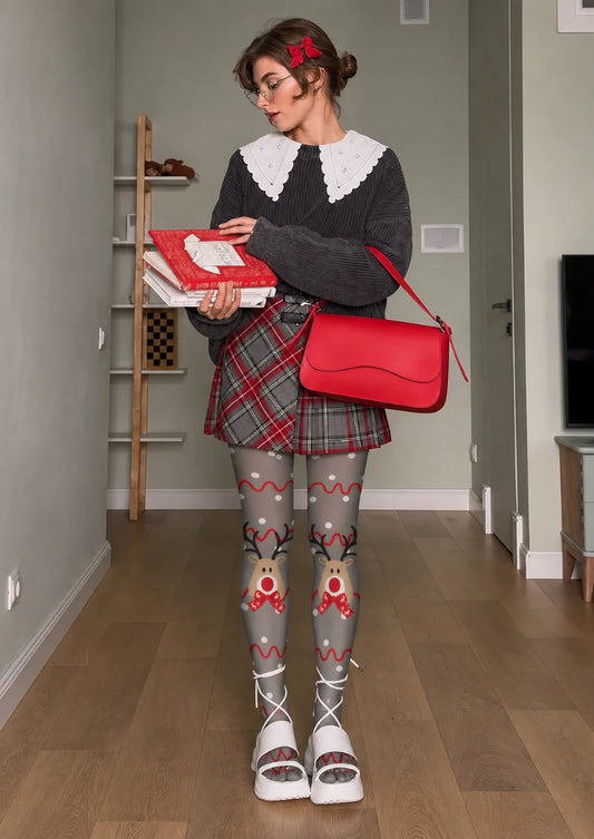 Gray Reindeer Tights