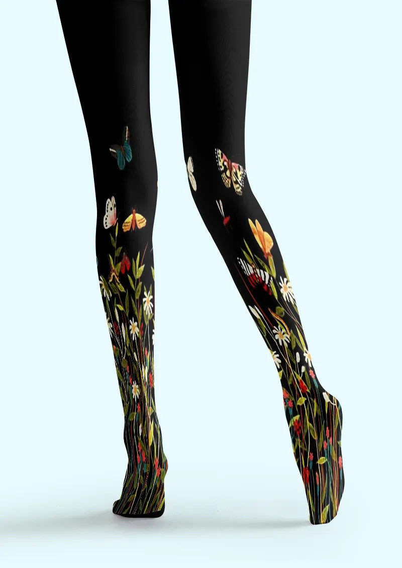 Black Butterfly Meadow Tights