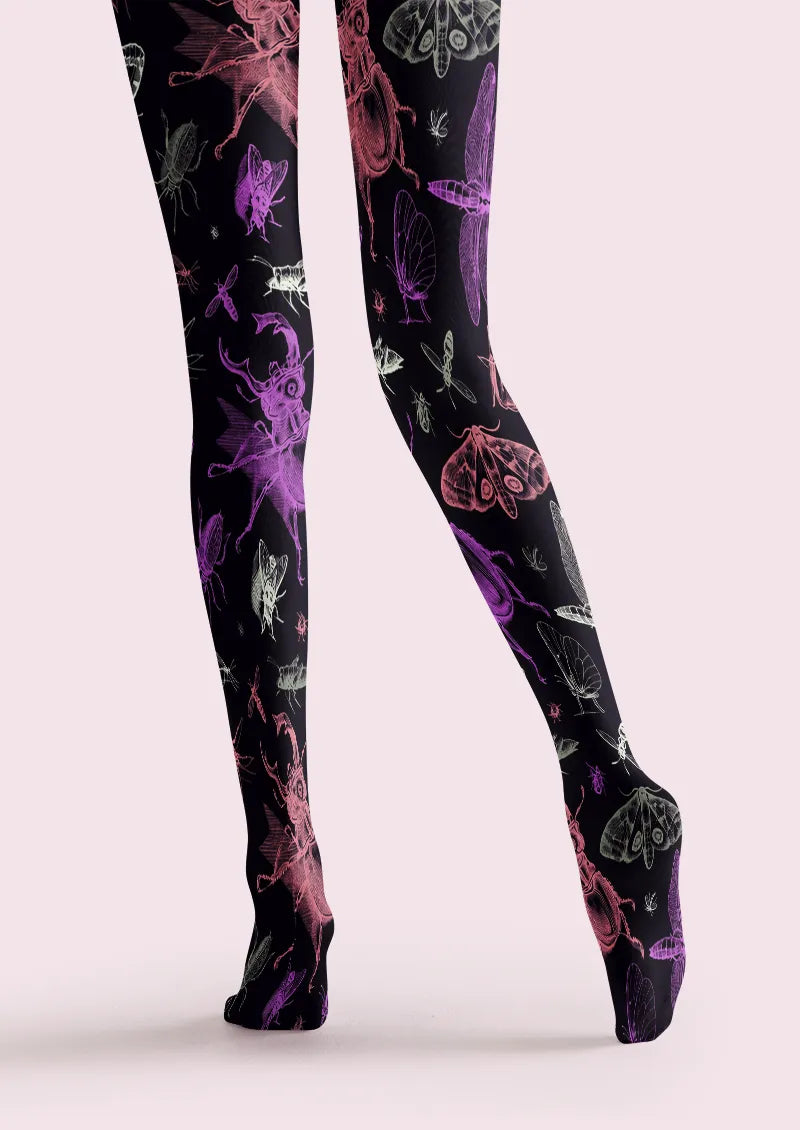 Black Neon Insect Line Art Tights