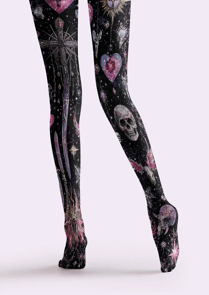Black Pink Skull and Cross Tights