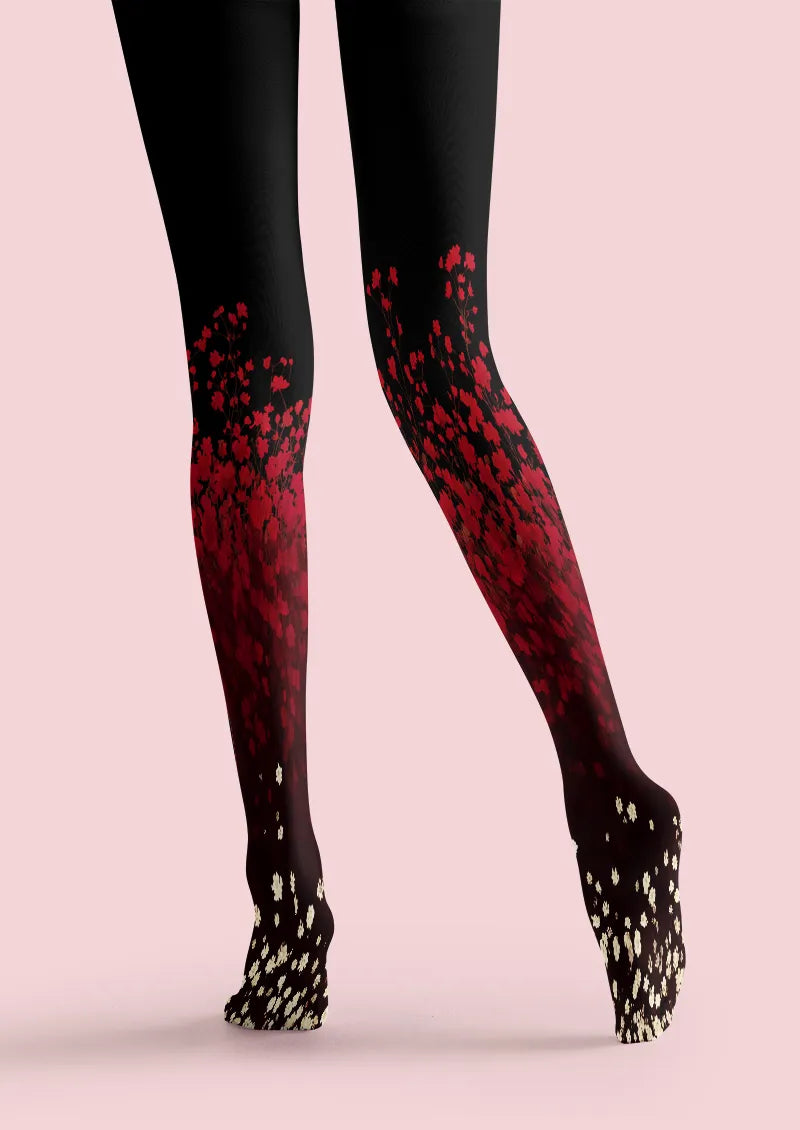 Black Red Floral Gradient Tights