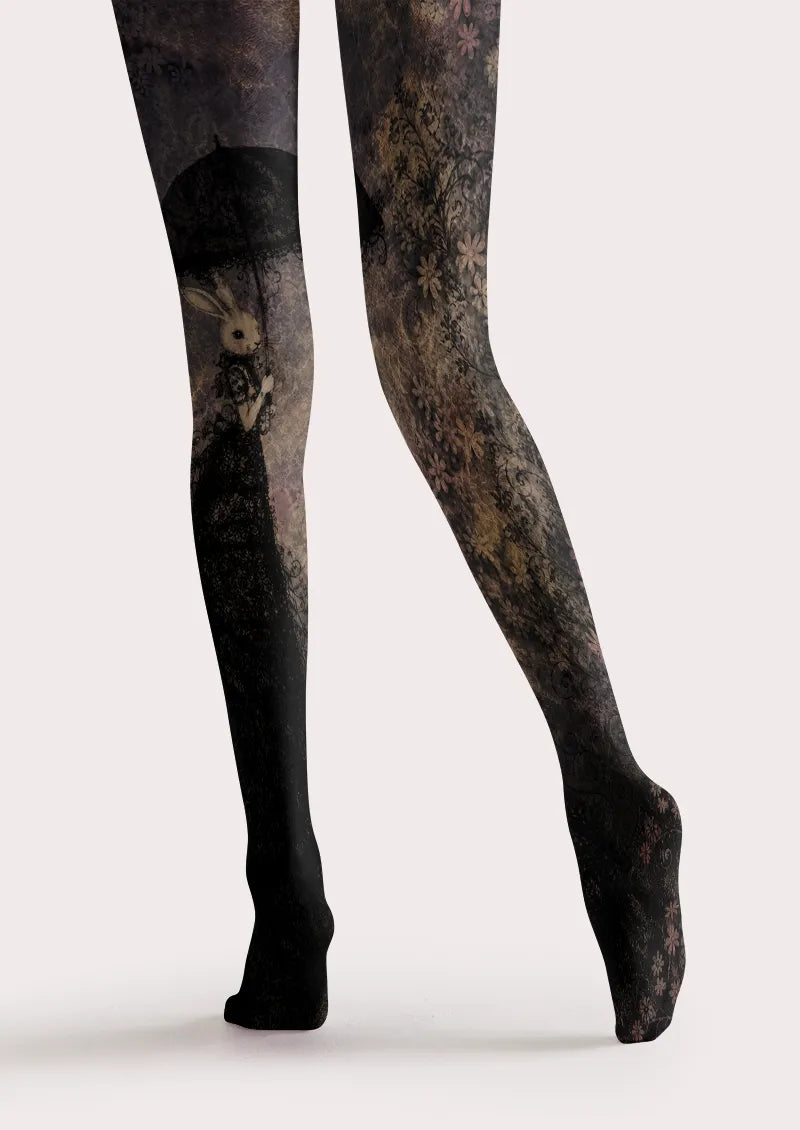 Black Rabbit Floral Tights