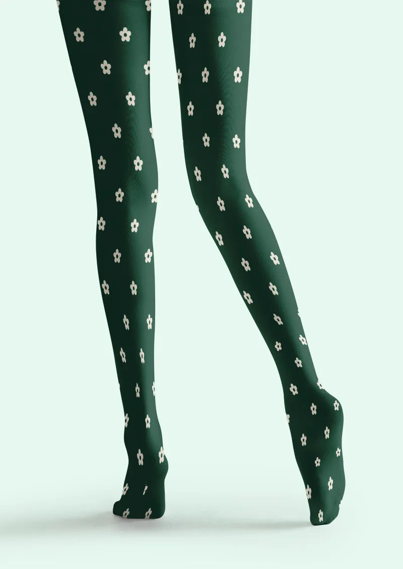 Green White Daisy Tights