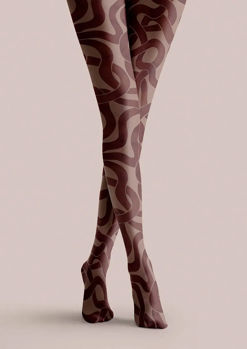Brown Wave Art Tights Hosiery Pantyhose