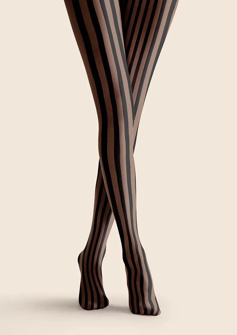 Mocha Vertical Stripes Tights Hosiery Pantyhose