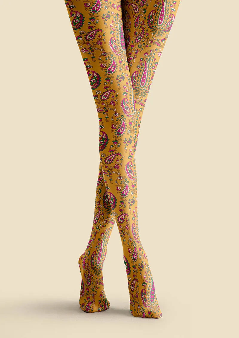 Warm Gold Paisley Tights Hosiery Pantyhose