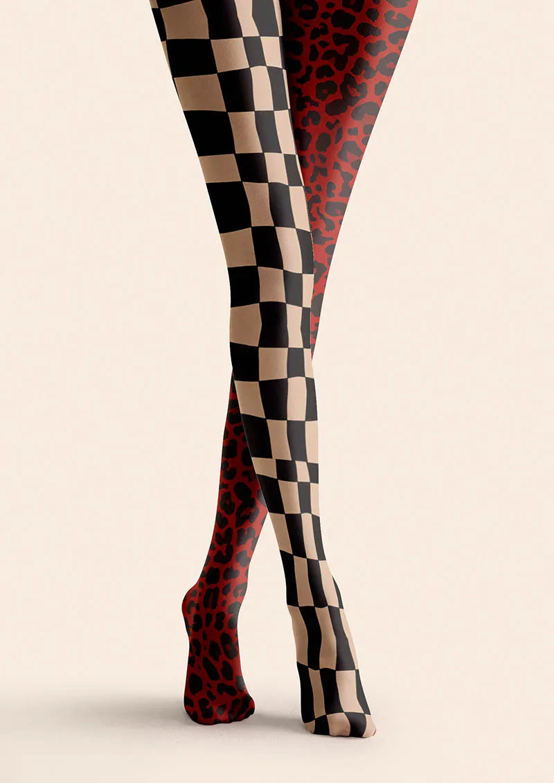 Split Checker Tights – Geometric Art Graphic Pantyhose | Marcellise