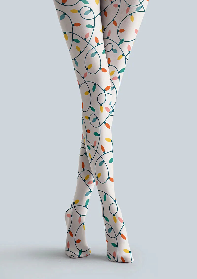 Christmas Fun Art Snowy Night Lanterns Tights Hosiery Pantyhose