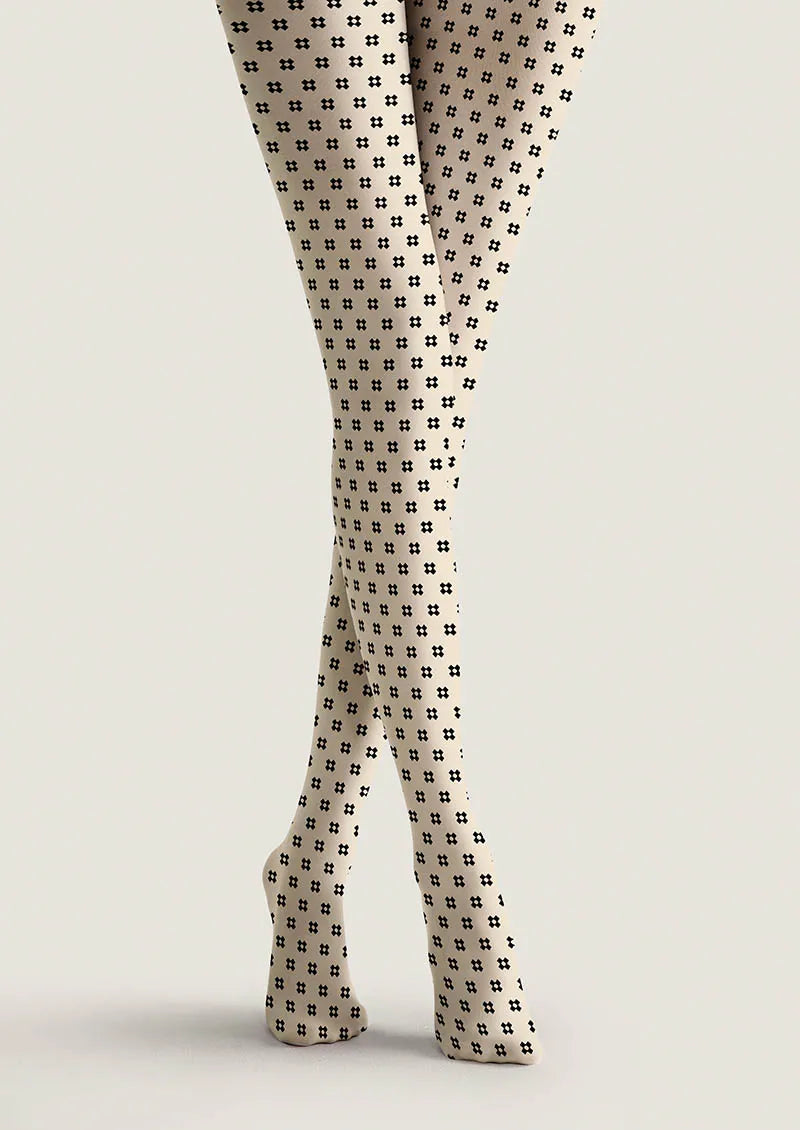 Pop Art Beige Micro Check Tights Hosiery Pantyhose
