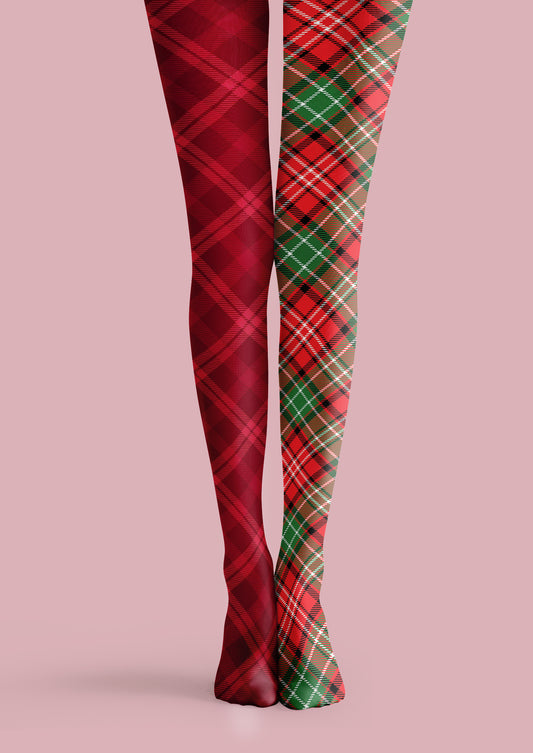 Red Green Plaid Tights Hosiery Pantyhose