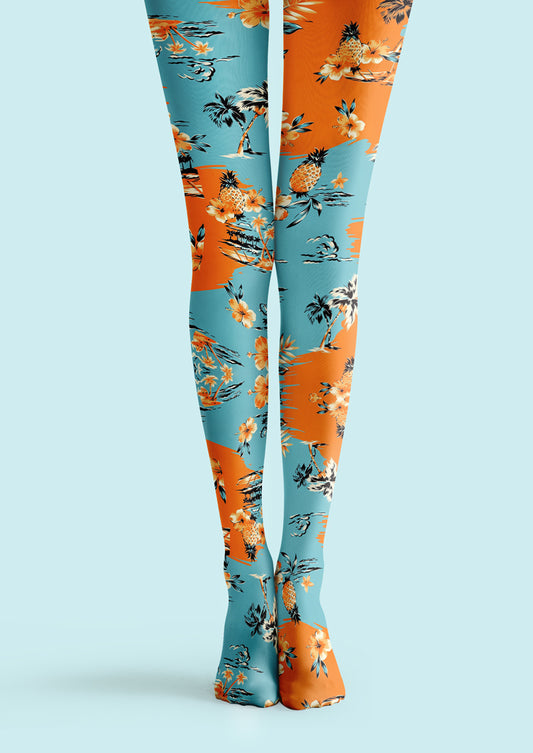 Color Block Pineapple Tropical Tights Hosiery Pantyhose