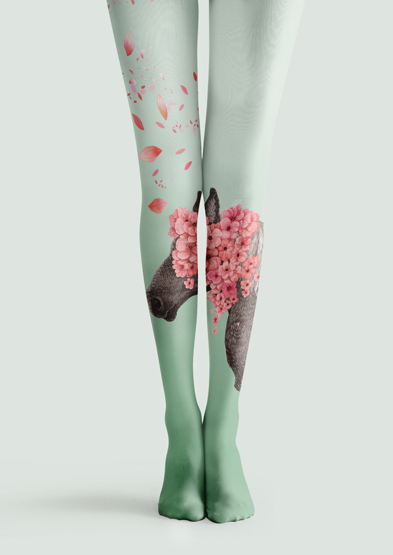 Green Sakura Deer Floral Tights Hosiery Pantyhose