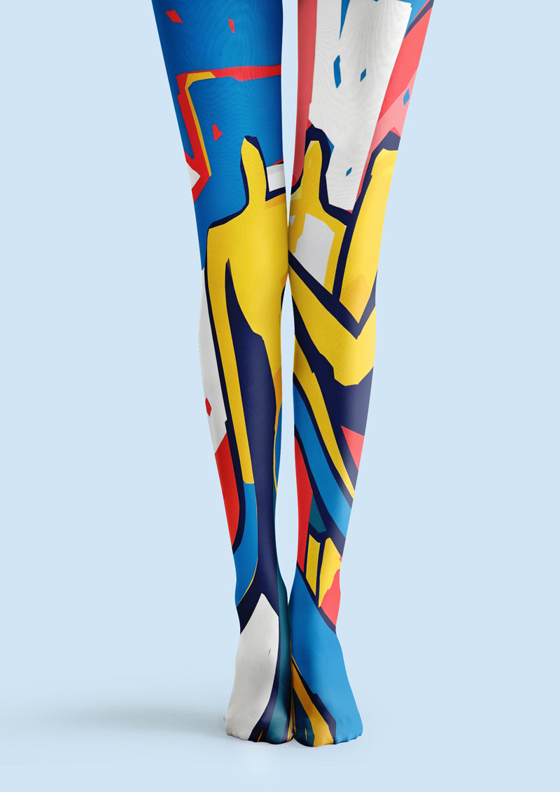 Color Block Pop Art Geometric Tights Hosiery Pantyhose