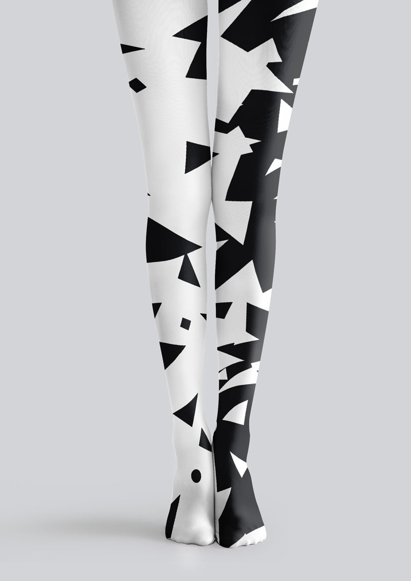 Black White Geometric Patchwork Tights Hosiery Pantyhose