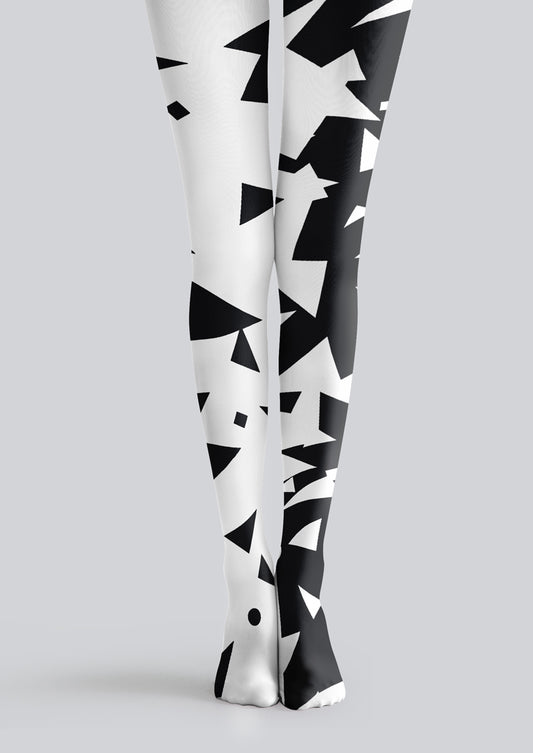 Black White Geometric Patchwork Tights Hosiery Pantyhose