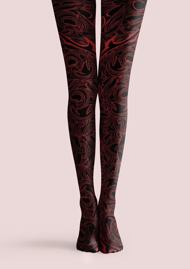 Black Red Tattoo Swirl Tights Hosiery Pantyhose