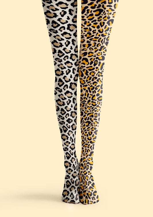 Two-Tone Leopard Print Tights Hosiery Pantyhose