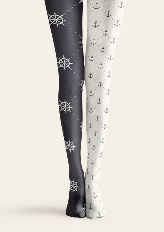 Nautical Helm Anchor Printed Tights Hosiery Pantyhose
