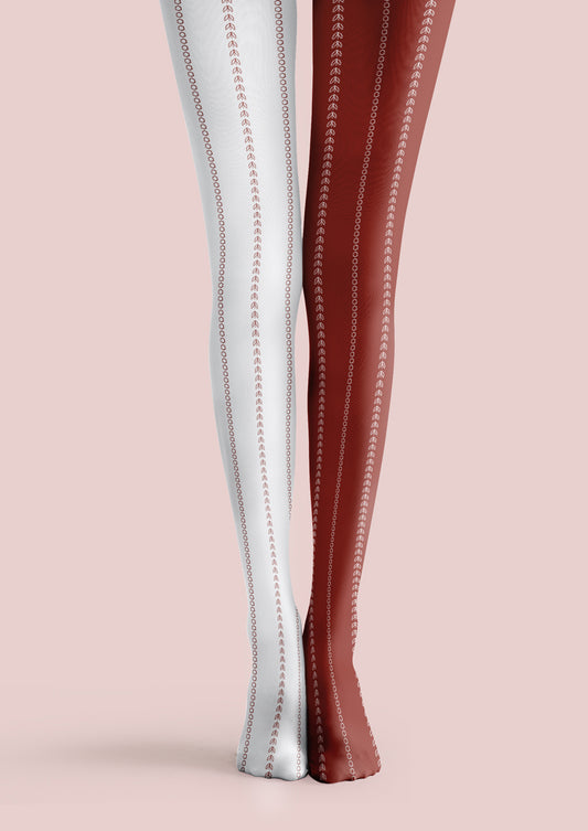 Red White Stitch Tights Hosiery Pantyhose