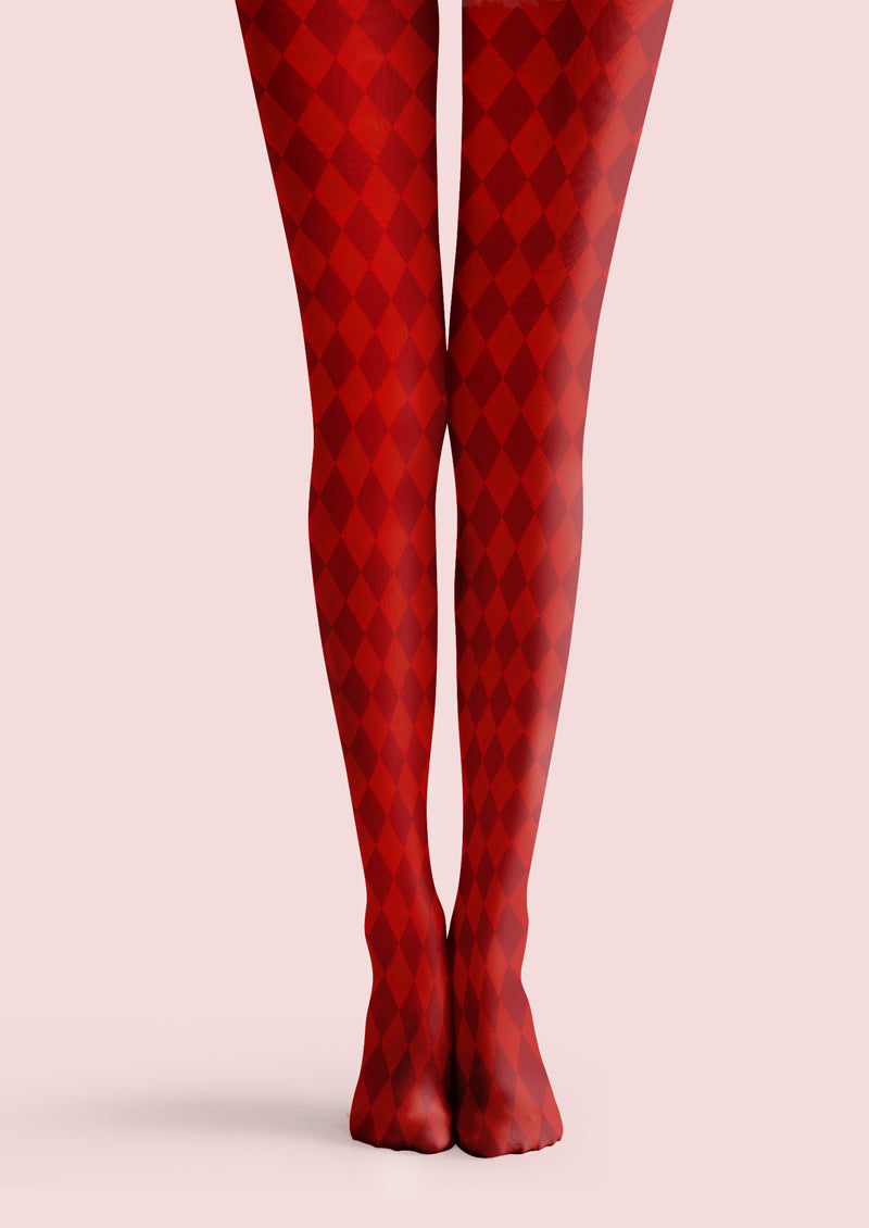 Red Argyle Printed Tights Hosiery Pantyhose