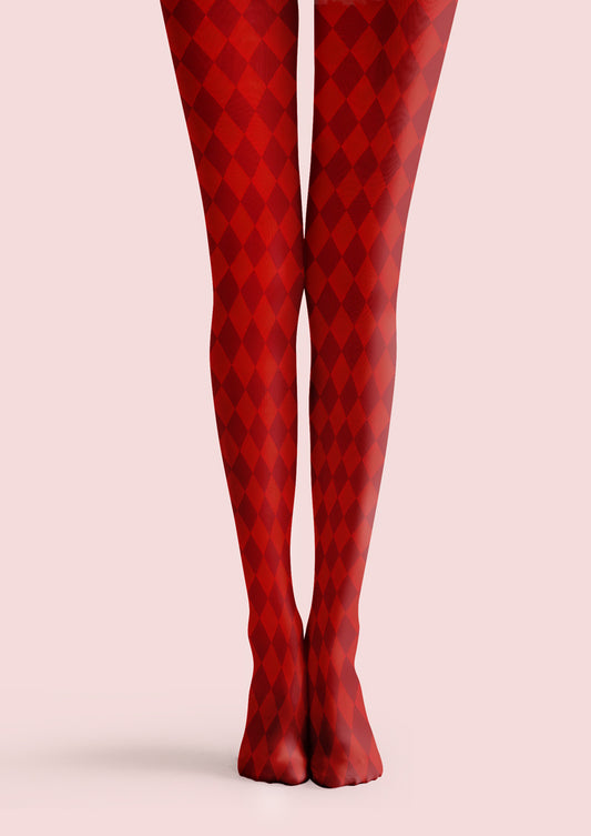 Red Argyle Printed Tights Hosiery Pantyhose