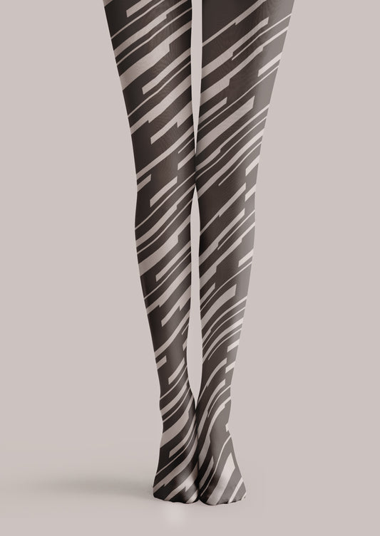 Black Grey Offset Stripe Tights Hosiery Pantyhose