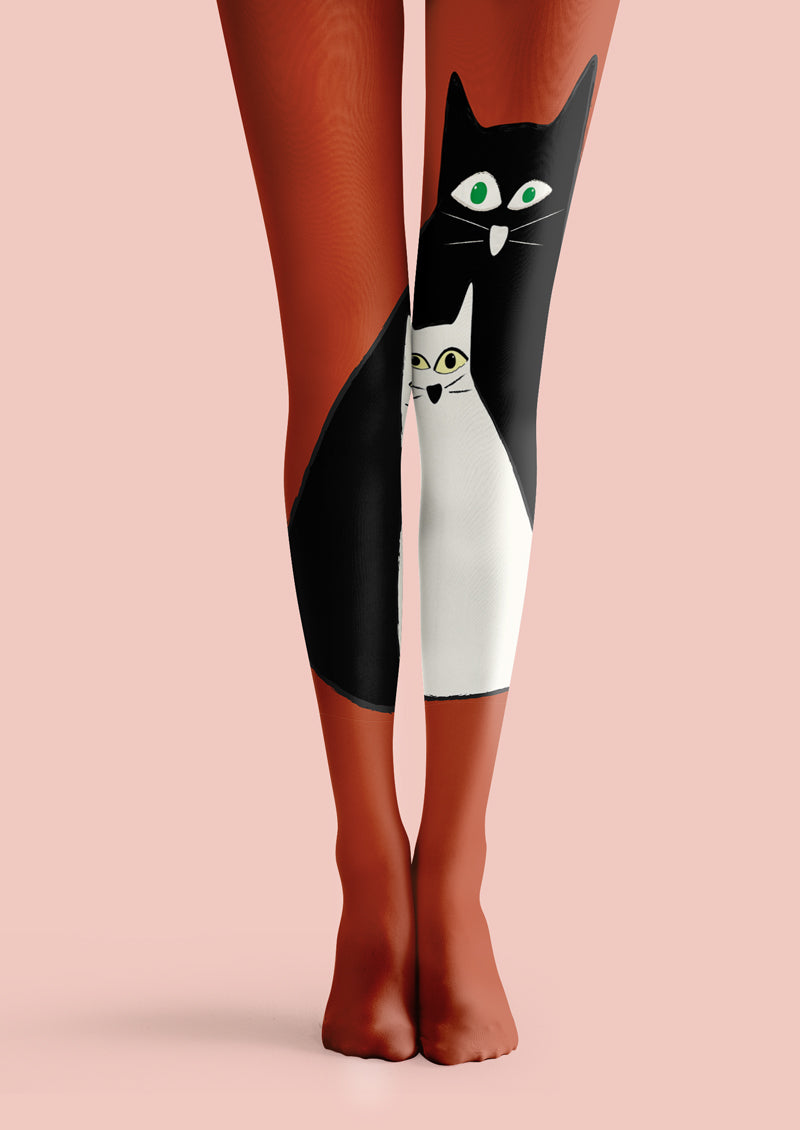 Red Black White Cat Animal Print Tights Hosiery Pantyhose