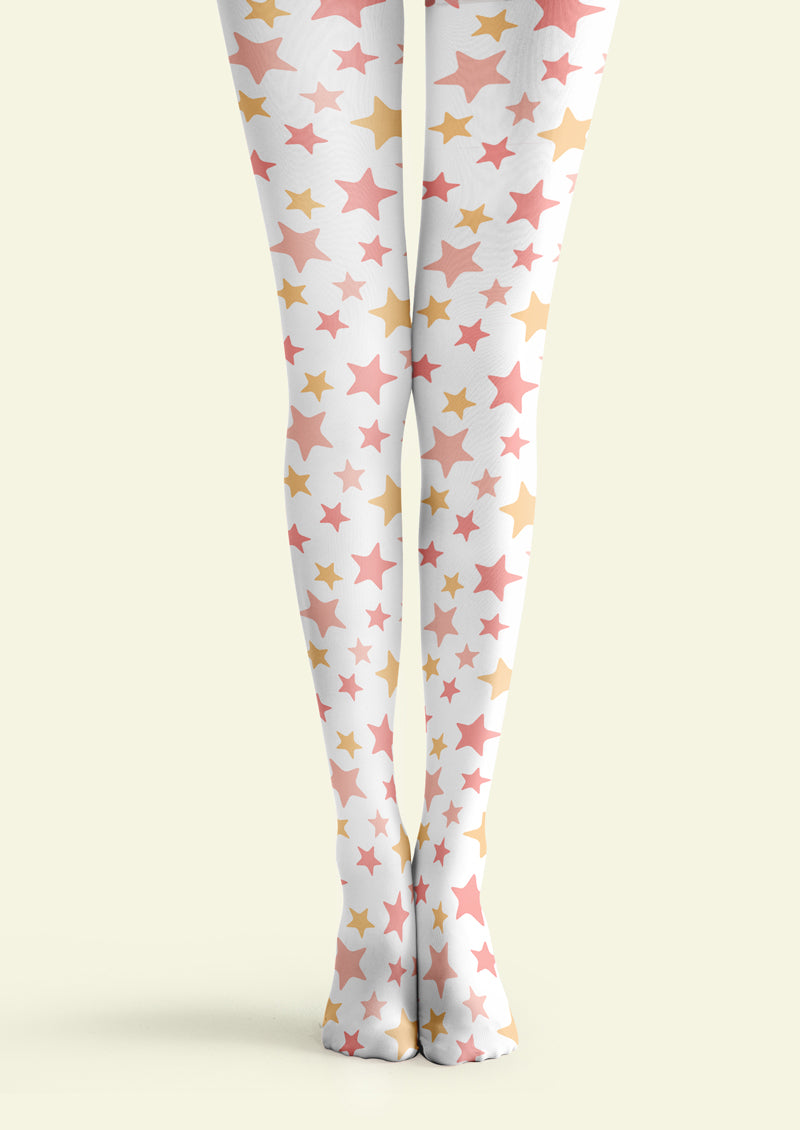 Pink Gold Star Printed Tights Hosiery Pantyhose
