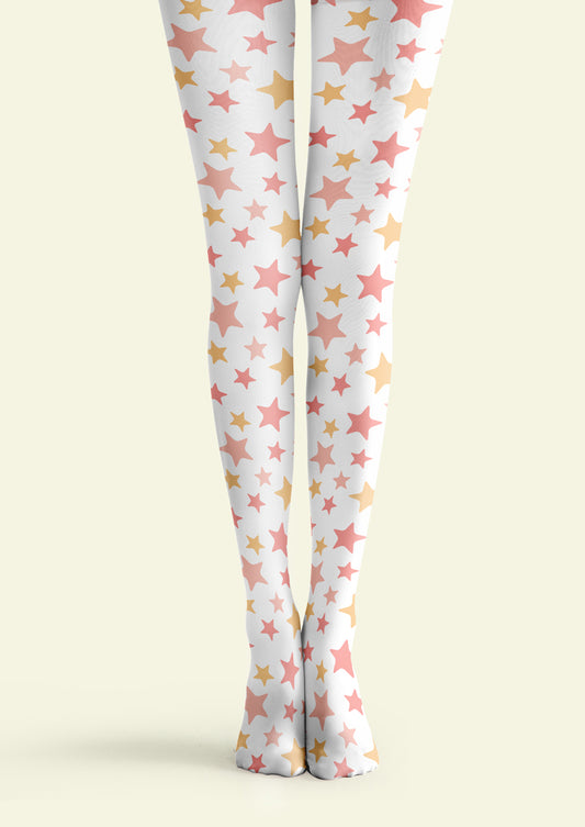 Pink Gold Star Printed Tights Hosiery Pantyhose