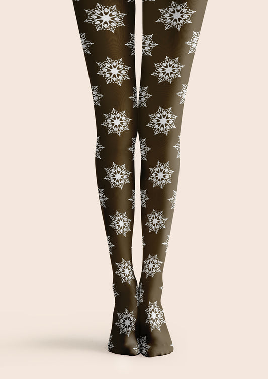 Brown Snowflake Tights Hosiery Pantyhose