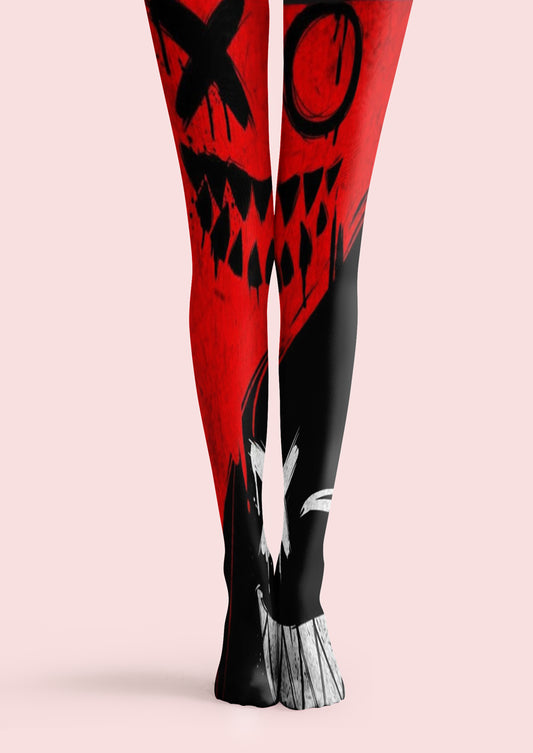 Dark Grimace Color Block Printed Tights Hosiery Pantyhose