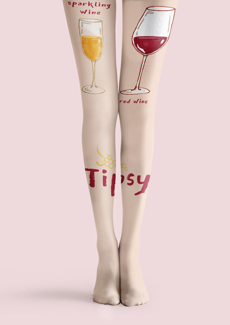 Tipsy Wine Glass Printed Tights Hosiery Pantyhose