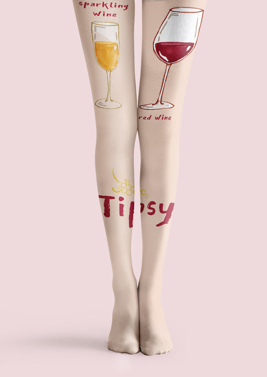 Tipsy Wine Glass Printed Tights Hosiery Pantyhose