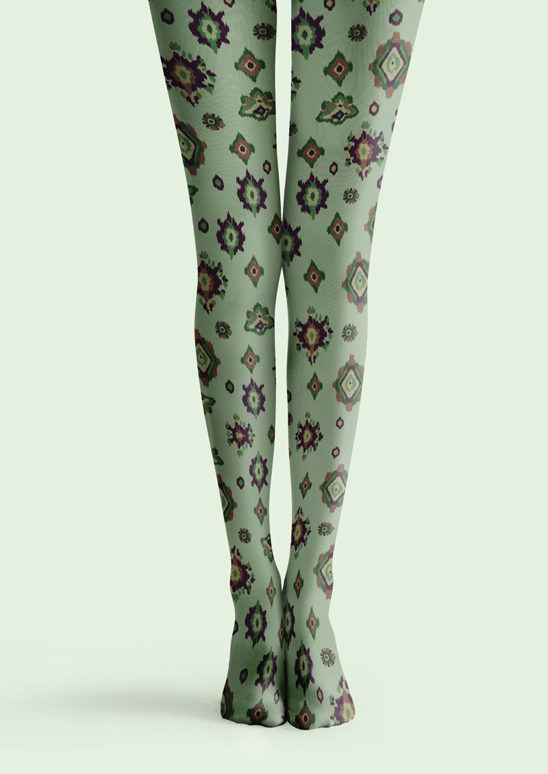 Green Ethnic Geometric Tights Hosiery Pantyhose